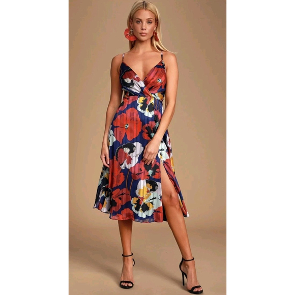 Lulu's All About Love Royal Blue Floral Print Midi Dress Size XS NWT $78 - Picture 3 of 7